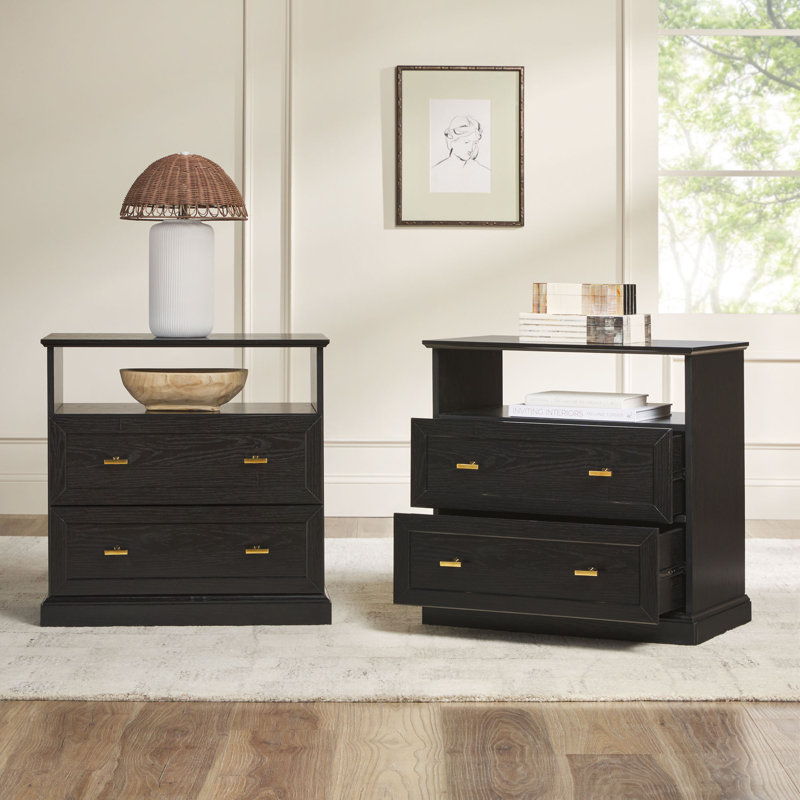Ensemble de 2 tables de chevet de style campagne moderne EZ avec tablette ouverte pour le rangement dans la chambre à coucher