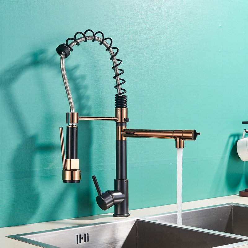 Augusts Tanhaung-8 Pull Down Kitchen Faucet, Gold/Black
