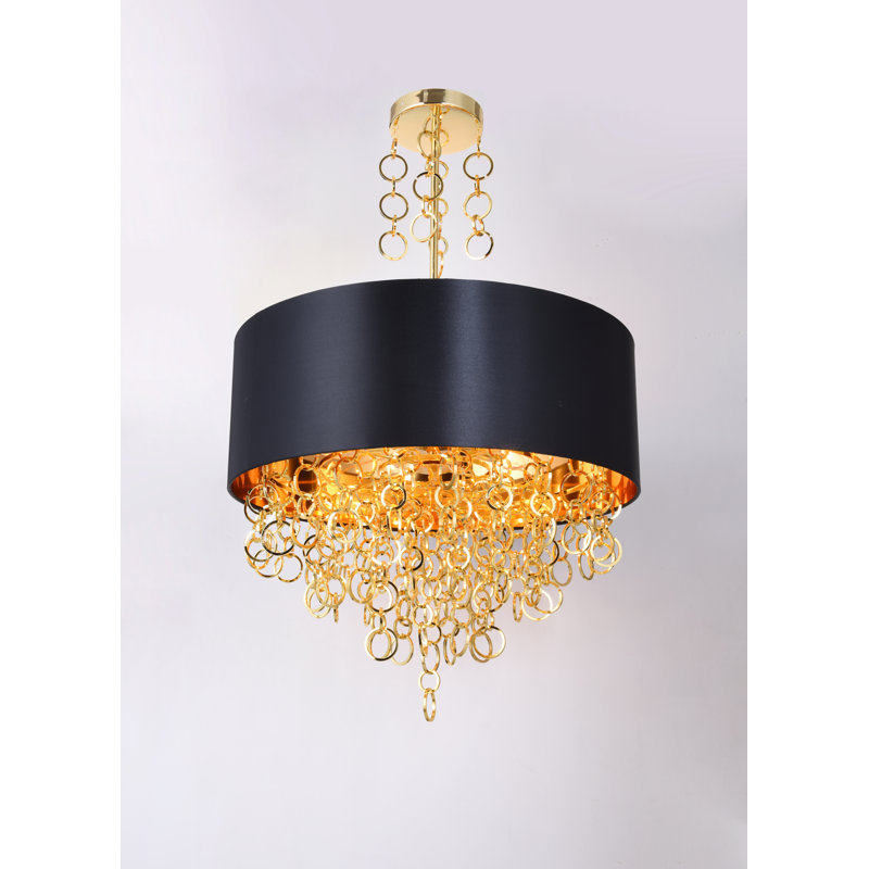 Lustre cylindrique unique à 9 lumières Swanigan, Or, Noir