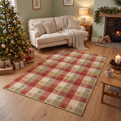 Cotton Washable Checkered Indoor / Outdoor Rug