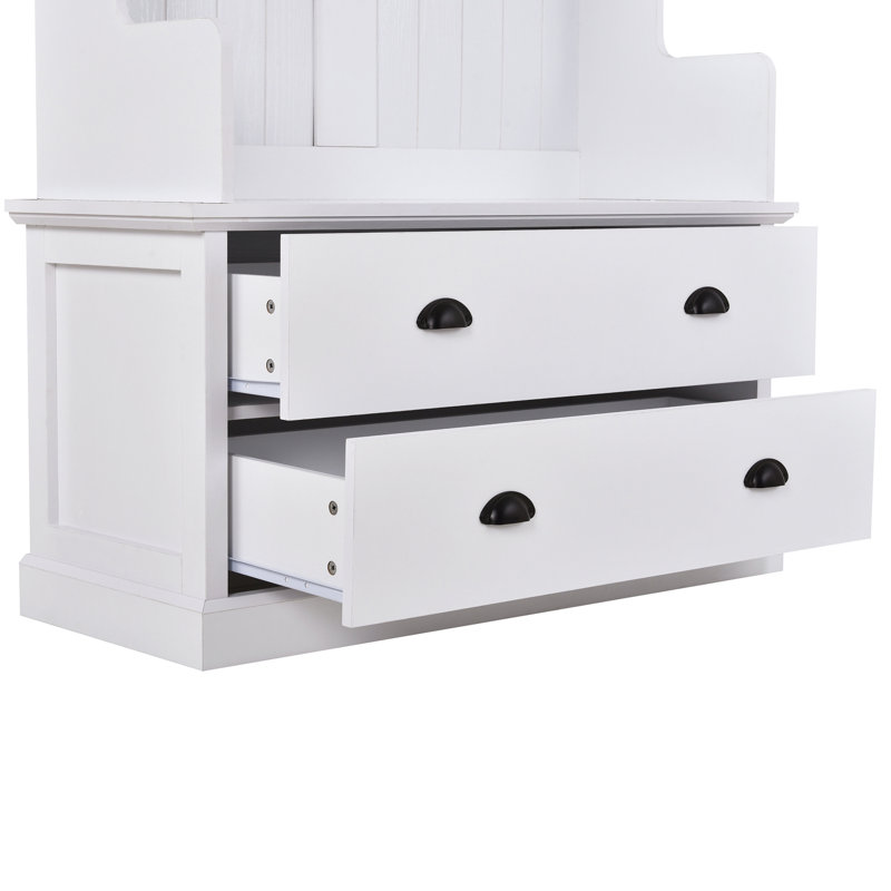 Hall Tree 38.5'' Wide with Bench and Shoe Storage, White