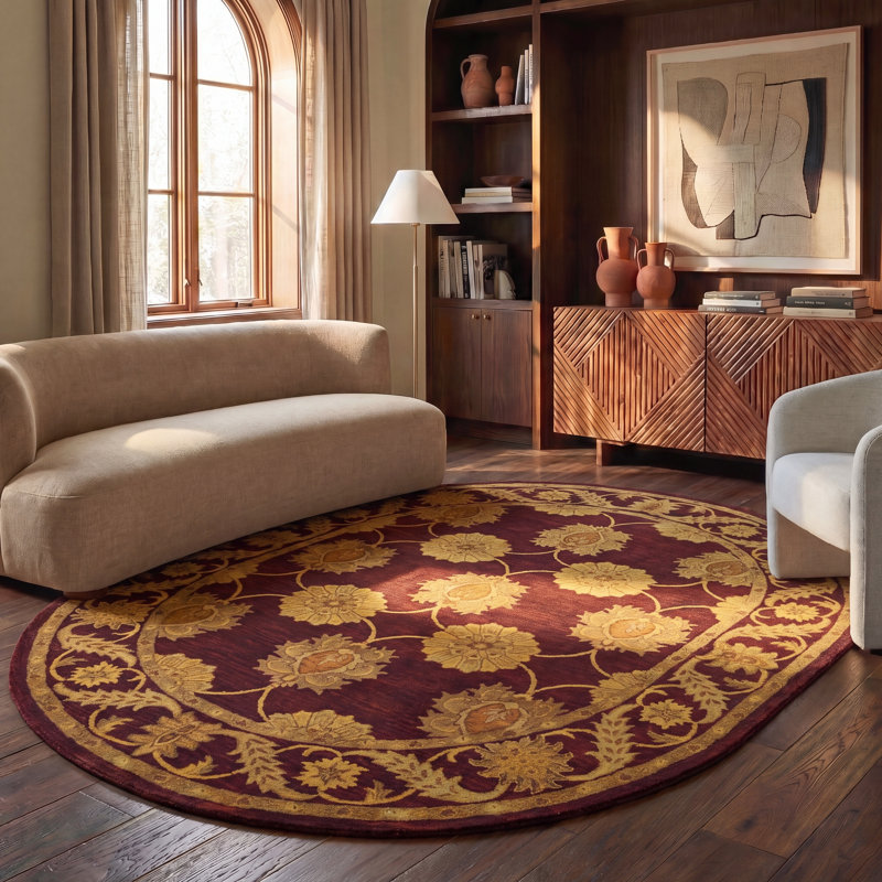 Balthrop Hand Tufted Wool Oriental Rug, Oval 7'6" x 9'6"