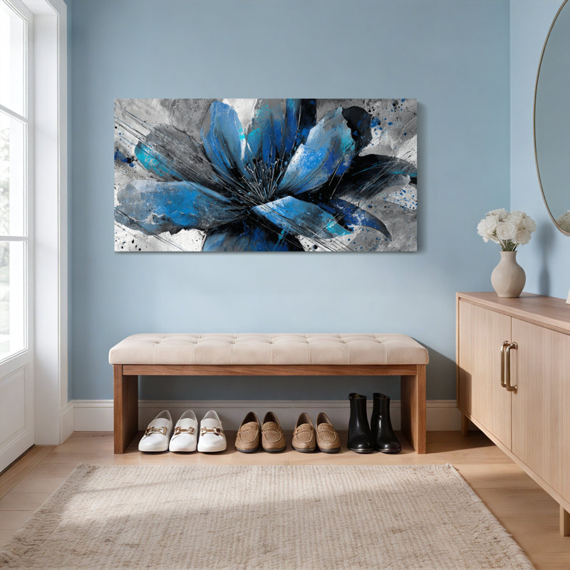 «Blue Abstract Flower», ensemble de 1 reproduction d'art sur toile tendue sur toile, H 24 po x l 48 po