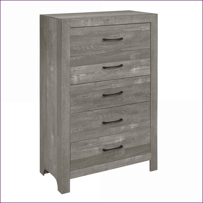 Commode avec rangement, commode 5 tiroirs en faux bois gris rustique | Gris | Bois