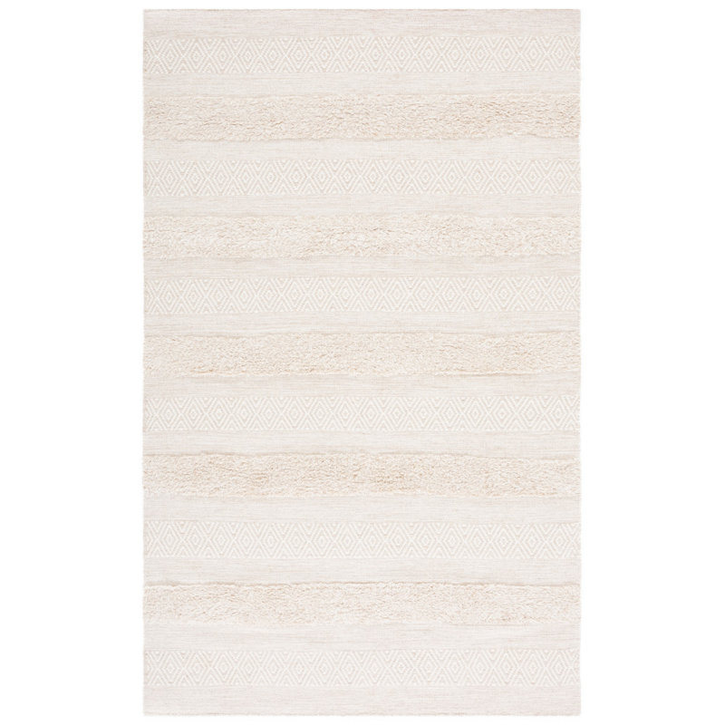 Tapis ivoire / beige en laine tissé à la main Sandisfield, Rectangulaire 3 pi x 5 pi