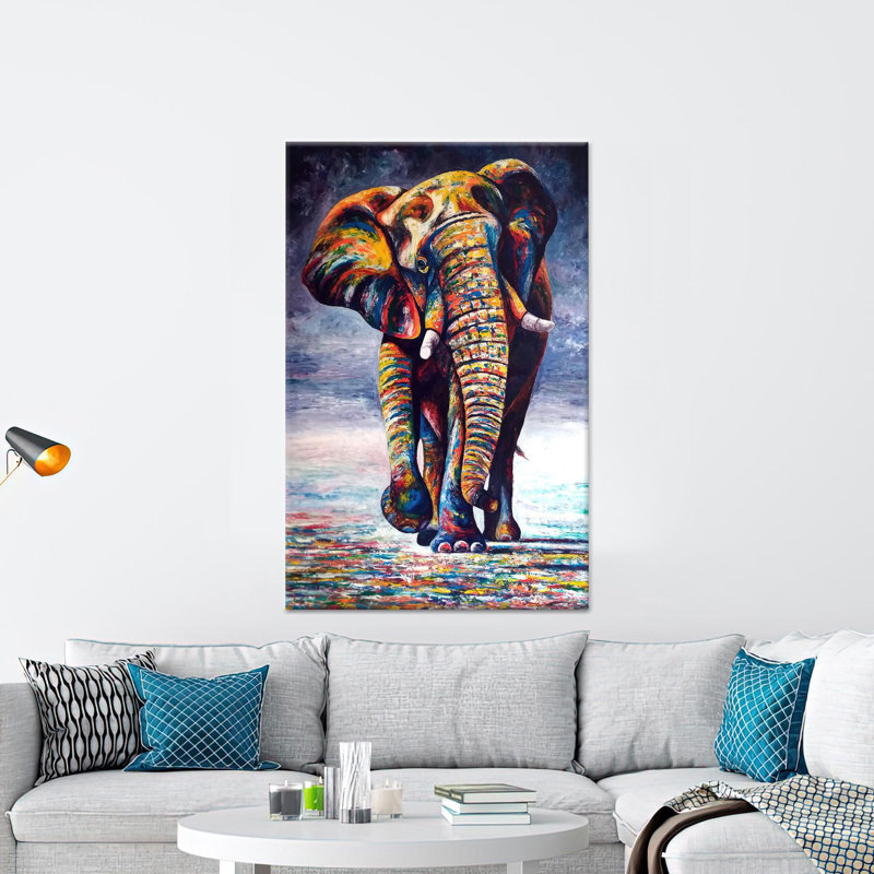 Vibrant Elephant Art: impression murale sur toile pour espaces modernes, toile tendue 1P, H: 27,6 po x l: 19,7 po