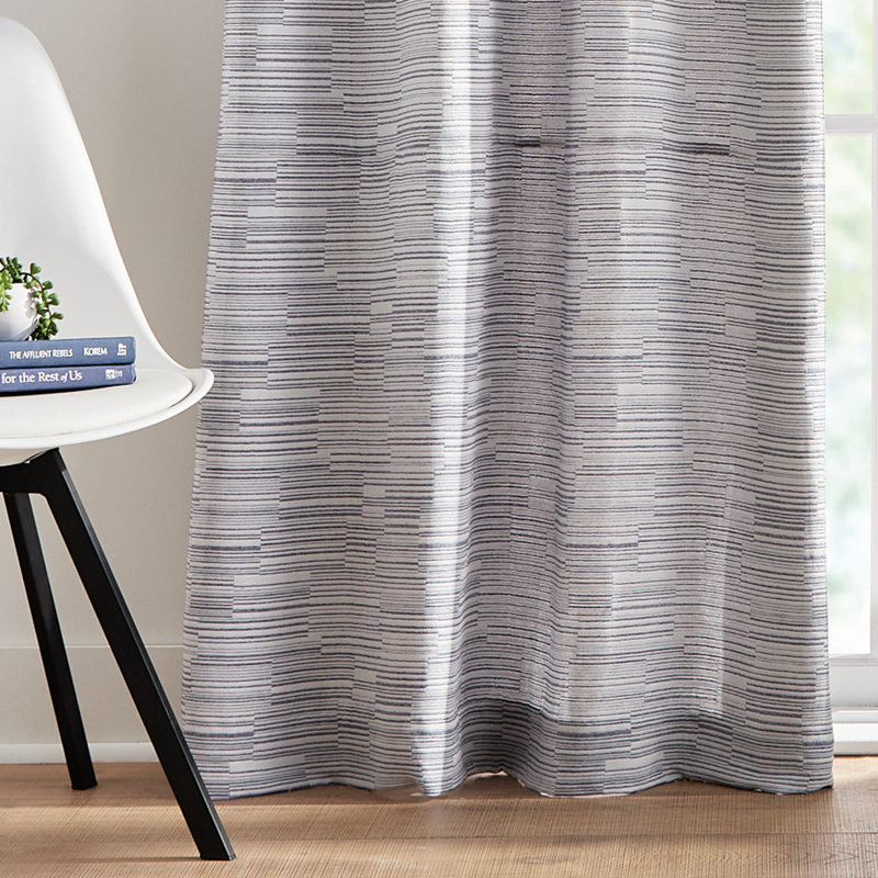 Offset Grid Grommet Light Filtering in Deep Blue Curtain Panel Pair (Set of 2), 50.00" W x 108.00" L