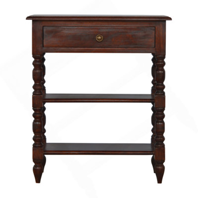 Wood Turned Occasional Table, 1-Drawer, Brown