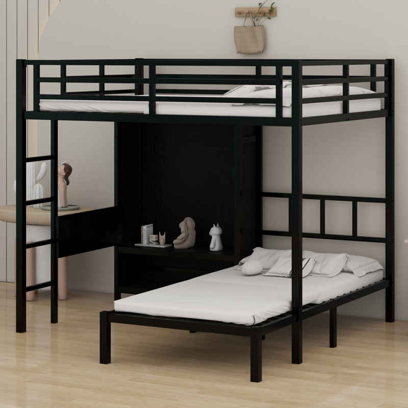 Lit superposé en métal avec bureau pliant, garde-robe à DEL