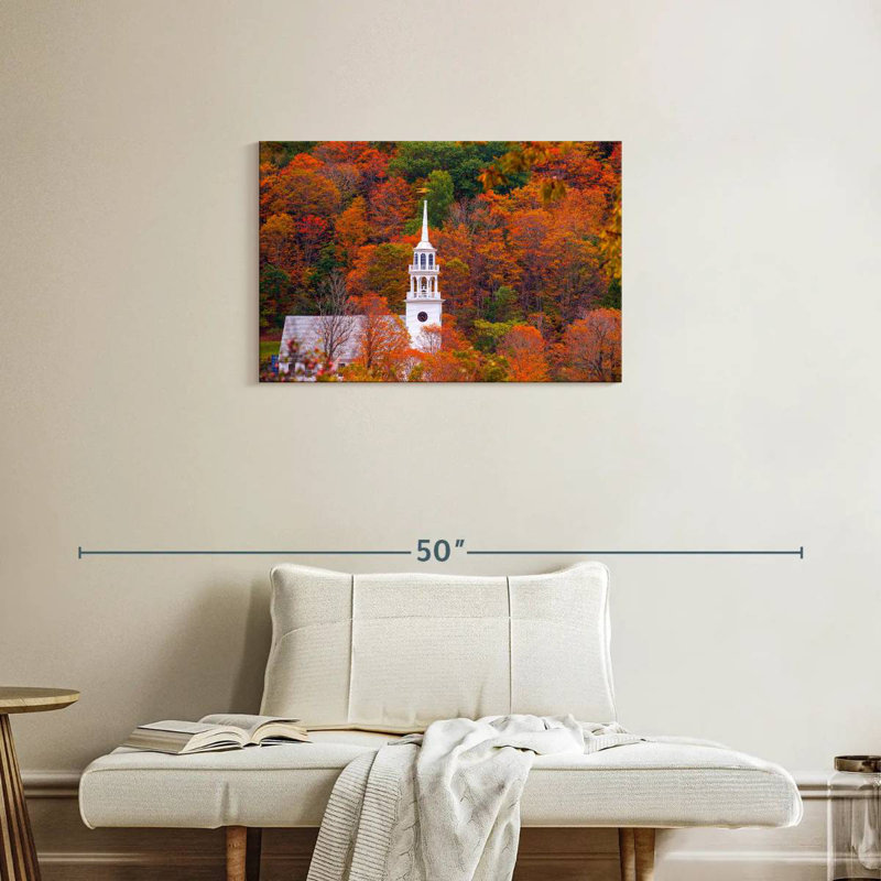 Église d'Alvord avec feuillage d'automne Vermont I, H 20 po x l 30 po