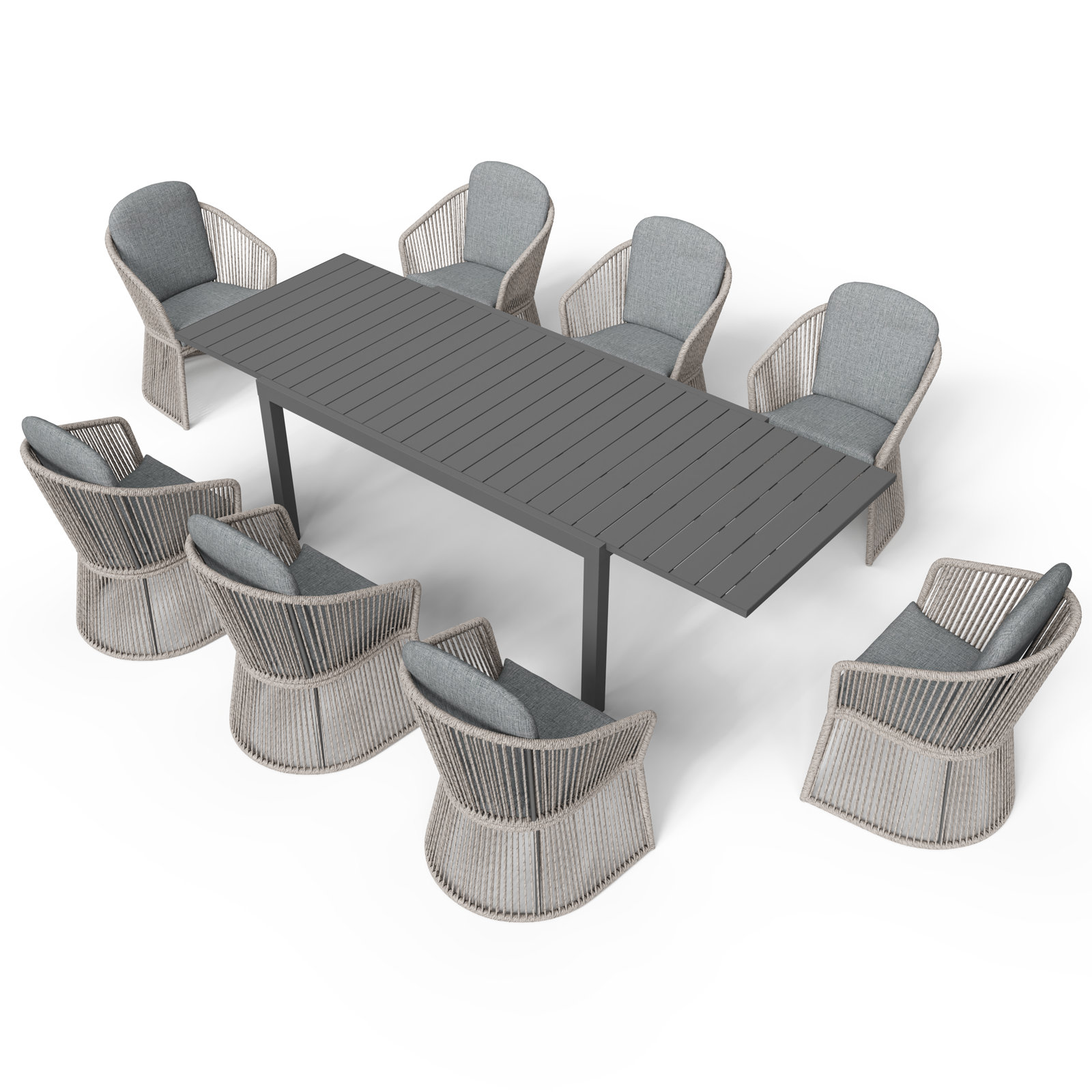 Blanche Rectangular 8-Person Outdoor Dining Set with Cushions, Dark Gray