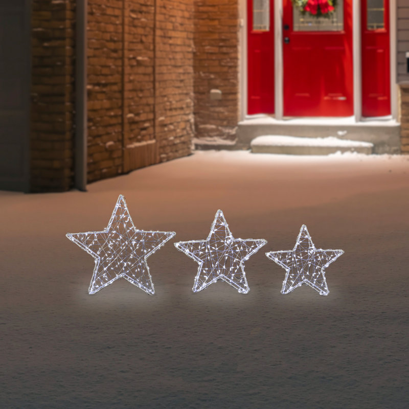 LED Lighted Stars Outdoor Christmas Decorations - 14" - Gold - Set Of 3, White