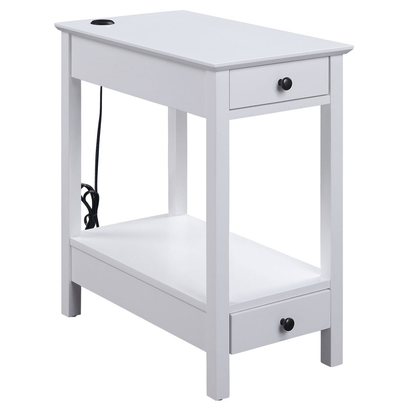Table d'appoint rectangulaire blanche avec 2 tiroirs et espace de vie organisé