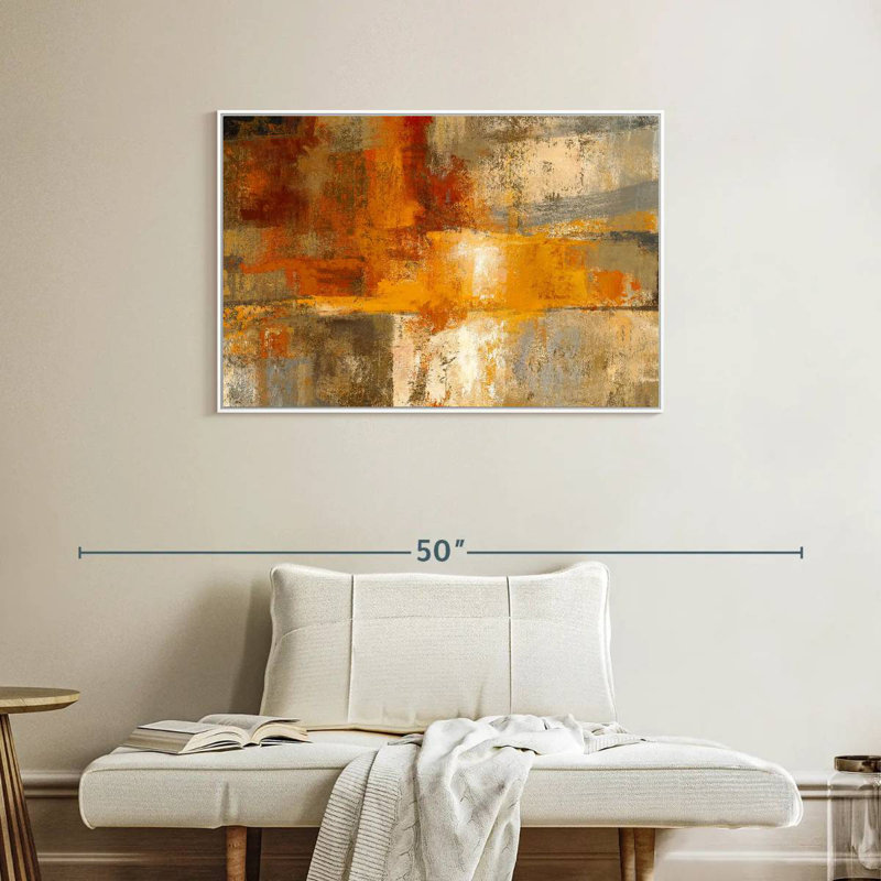 Argent et ambre, 37 po x 25 po, Cadre flottant blanc