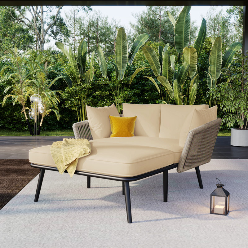 120cm Wide Curved Steel Patio Daybed, Khaki