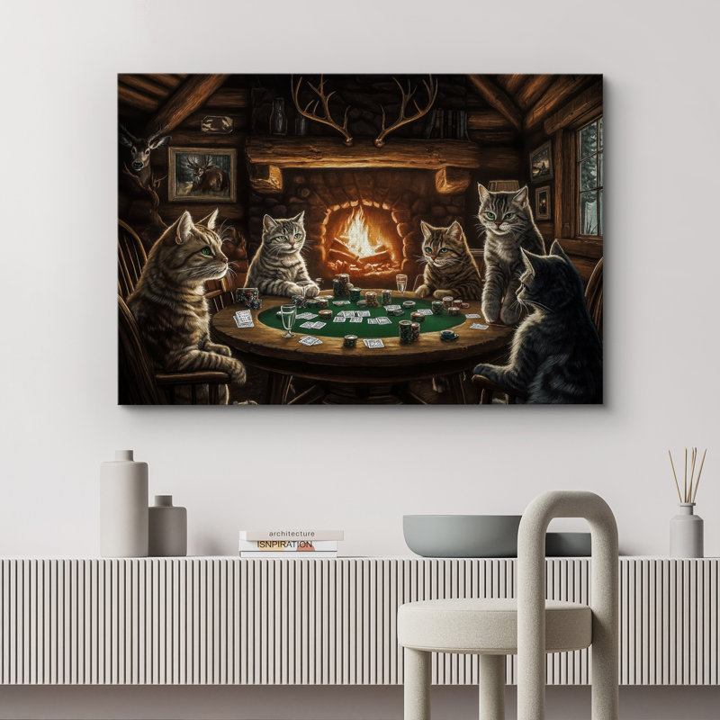 Reproduction d'art sur toile, "Cats jouer au poker" par Fireplace, H 16 po x l 24 po, Toile tendue, Ne s’applique pas