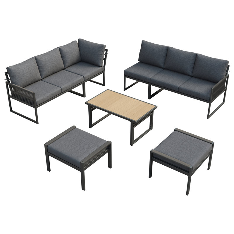 Outdoor Conversation Set 8 Places With 3 Sofas, 2 Stools And 1 Table Grey