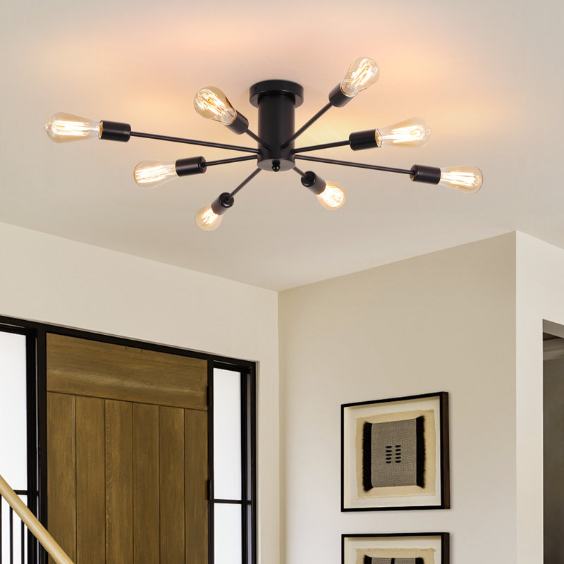 Jacobson Semi Flush Mount  8-light Sputnik Ceiling Light Modern Ceiling Light For Living Room and Bedroom, Black