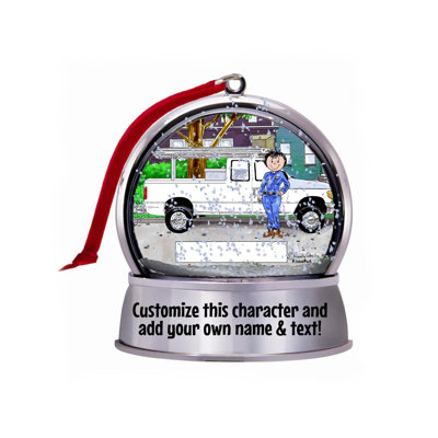 Personalized Friendly Folks Pick Up Truck, White - Female Snow Globe Magnet - Great Gift!