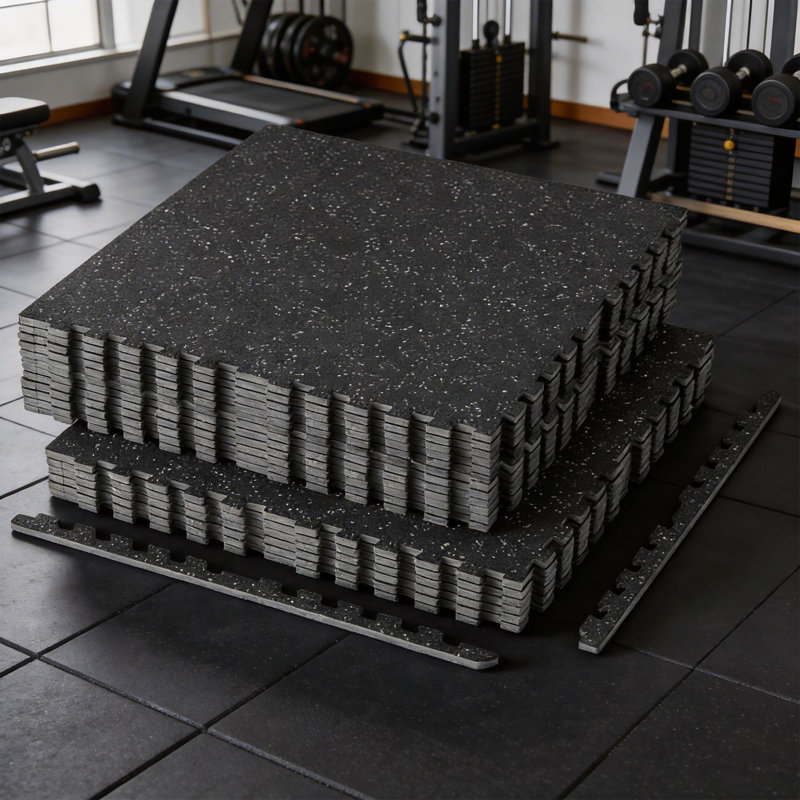 Tapis de sol Interlocking Fitness, 12 tuiles, 48 pieds carrés, mousse EVA, surface en caoutchouc antidérapante, pour la salle de gym à domicile