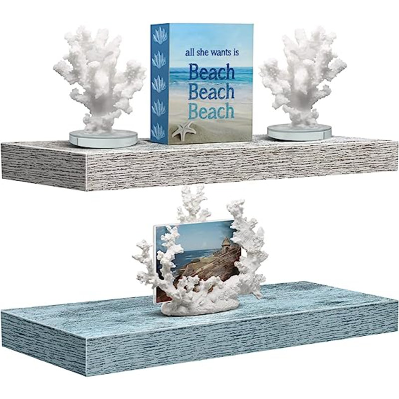 Swanfield Sorbus 16" Long Floating Shelves with Invisible Mounting Set of 2, Blue/White