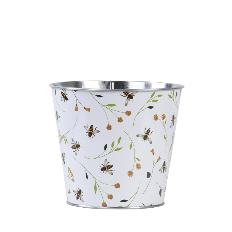 Bee Print Round Zinc Flower Pot