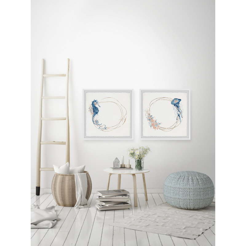 Elmhur Oceanic Wildlife by Marmont Hill - 2 Piece Single Picture Frame Painting Set, 30cm H x 30cm W x 3.81cm D