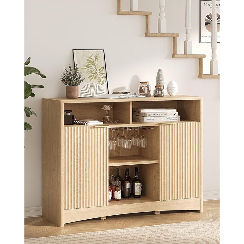 Bar Cabinet, 2 Fluted Doors, Coffee Bar, Natural Oak