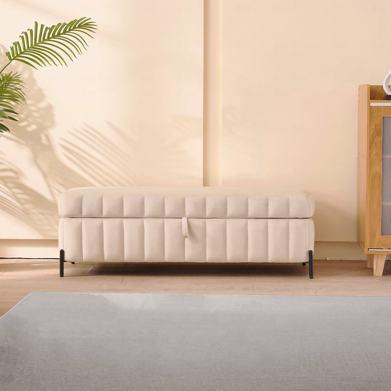 Basic Ottoman (Bench Type), 49.21" Wide Upholstered Velvet Storage Soft Bench Footstool  End Of Bed With Metal Legs, Foot Rest