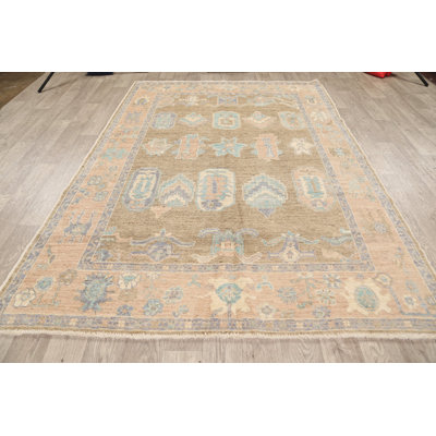 Tapis unique en laine noué à la main nouvel âge de 6 pi 1 po x 8 pi 7 po brun
