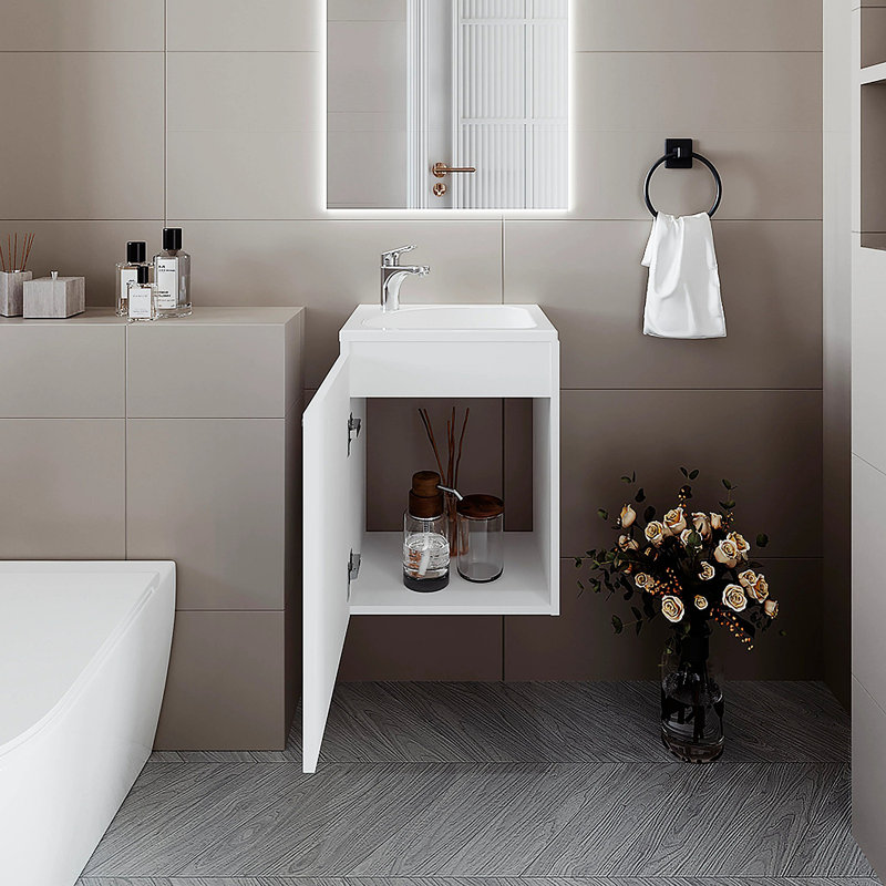 Meuble-lavabo avec lavabo et robinet intégrés, Blanc