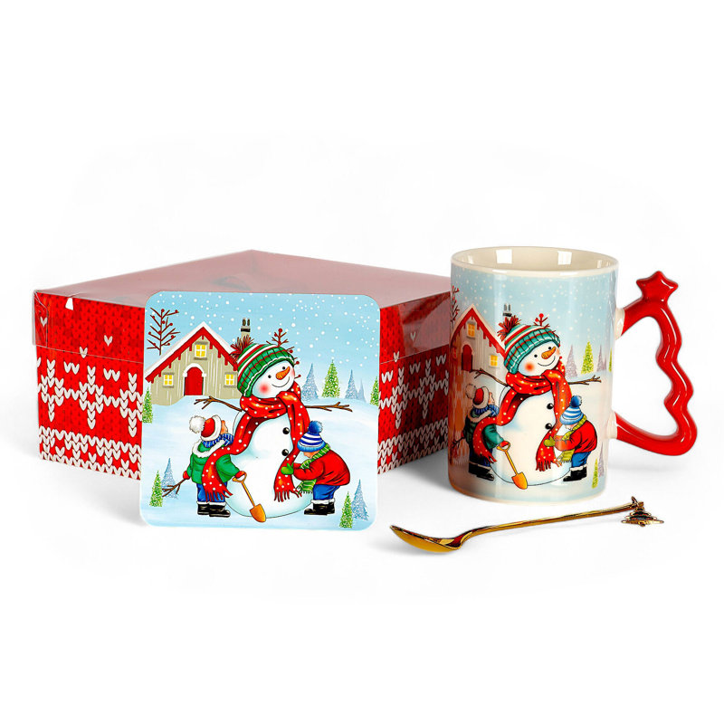 Snowman Mug With Coaster And Spoon In Gift Box