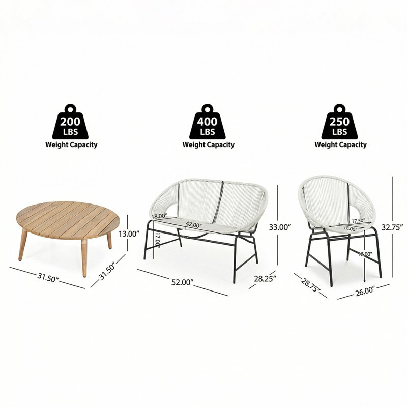 Ensemble de mobilier d'extérieur 4 pièces 4 pièces, Blanc