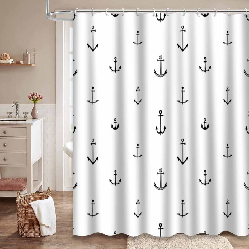 Petit rideau de douche noir et blanc sans couture avec 12 crochets, L 72 po x l 72 po