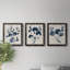 Bleu marine et feuilles de lin II - ensemble de 3 peintures sur toile encadrées-1524676192-1524676207