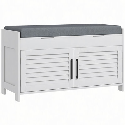 Shoe Bench, Entryway Bench with Shoe Storage, Cushion, Hidden Compartments, Adjustable Shelves and Shutter Doors, 35.4" Shoe Organizer for Entryway, Hallway, Holds Up to 352 lbs.