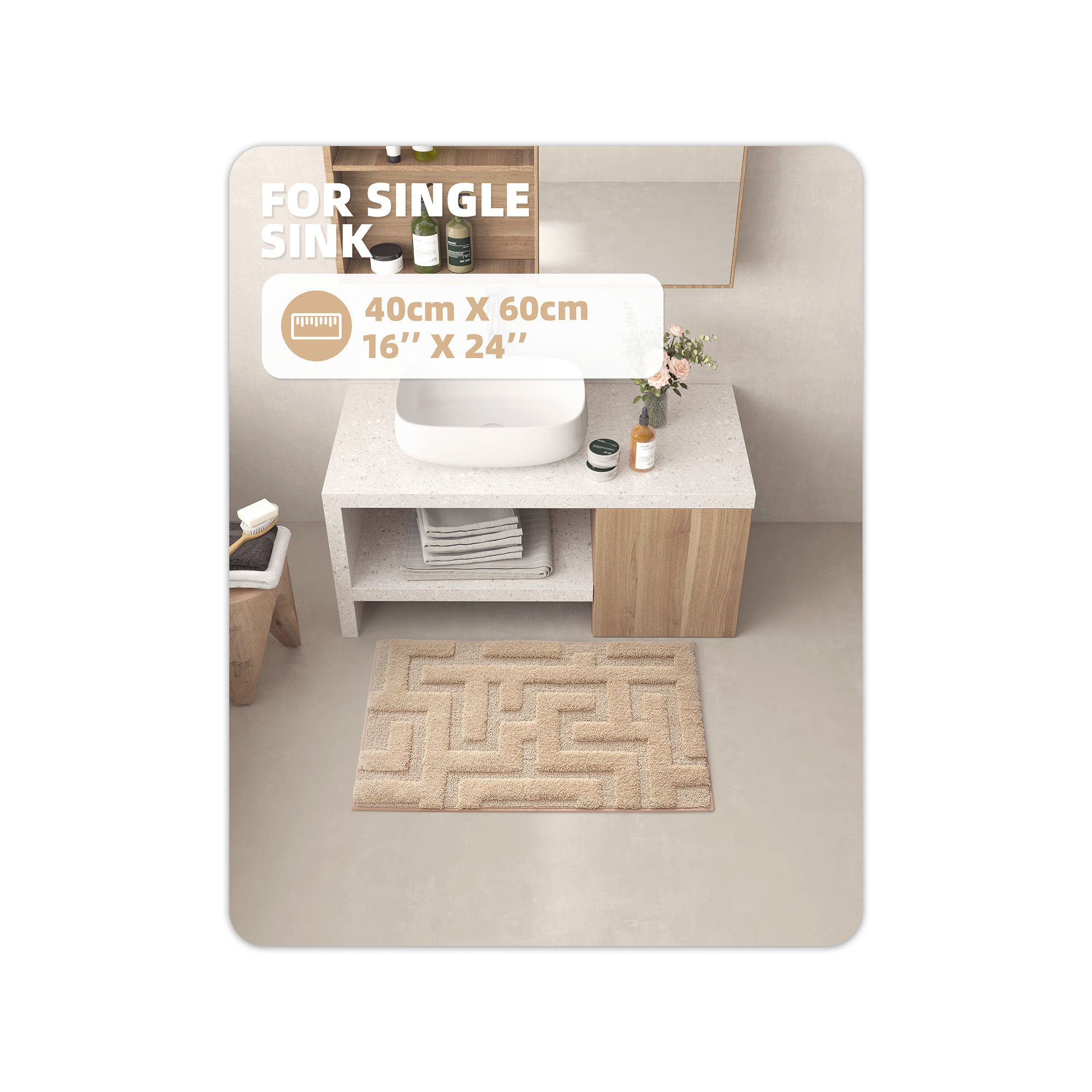 Non-Slip Bath Rug, Khaki, 16" L x 24" W