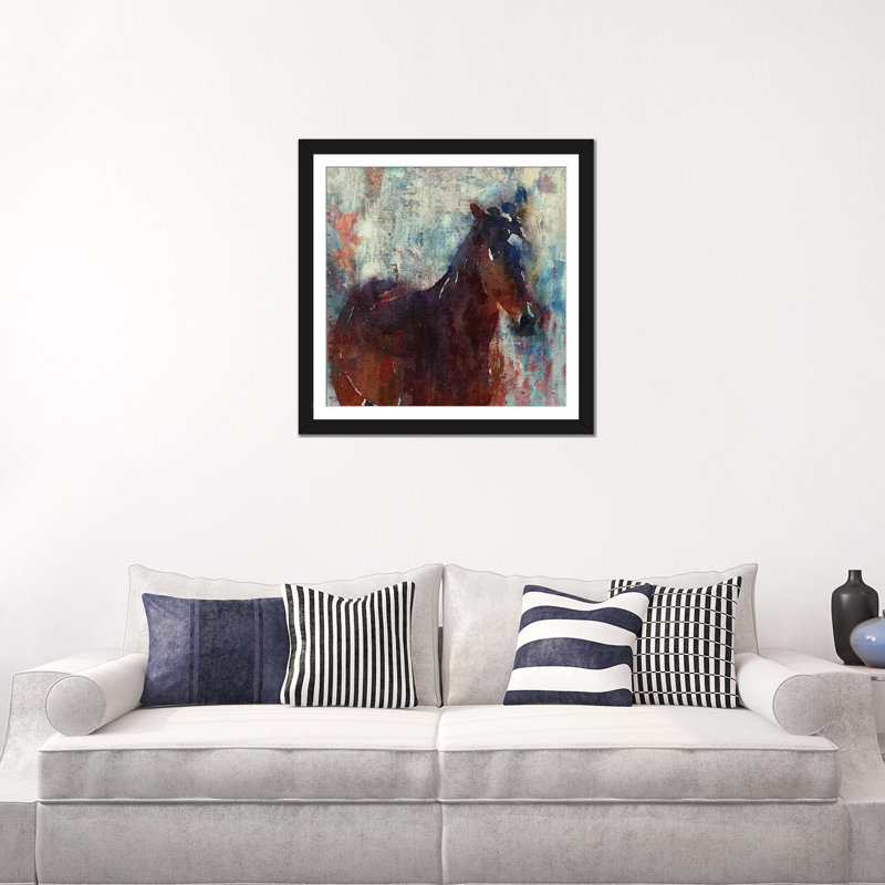 "wild cheval" , reproduction d’art sur toile tendue, H 24 po x l 24 po x P 1 po, Papier d'art encadré noir, Blanc