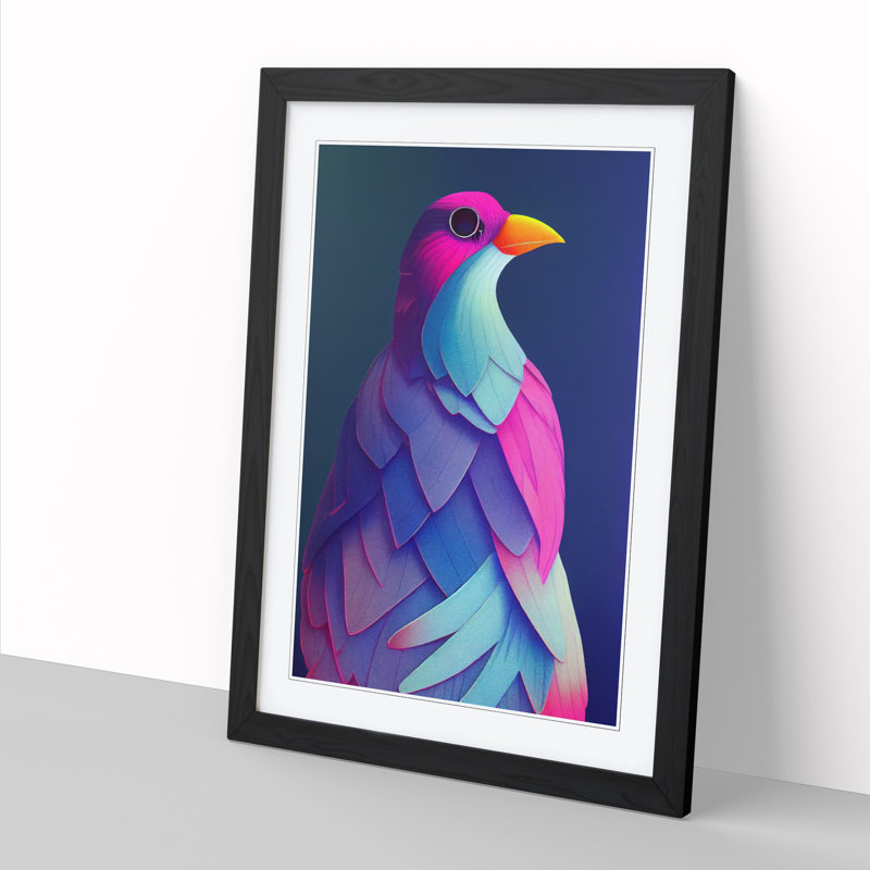 FRM-V0523-256X Bird Vaporwave Vol.1 - Single Picture Frame Print, 34cm H x 25cm W x 2cm D, Black Framed