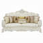 Canapé Rox, 7 coussins décoratifs, argent, similicuir capitonné blanc
