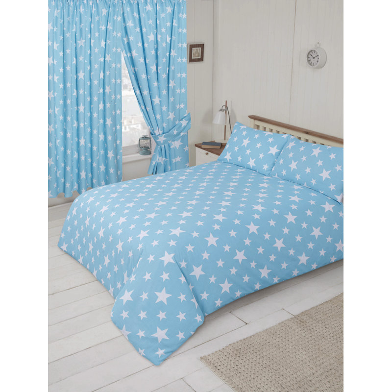 STARS Manwaring Blue White 132 TC Duvet Cover Set, Double - 2 Standard Pillowcases