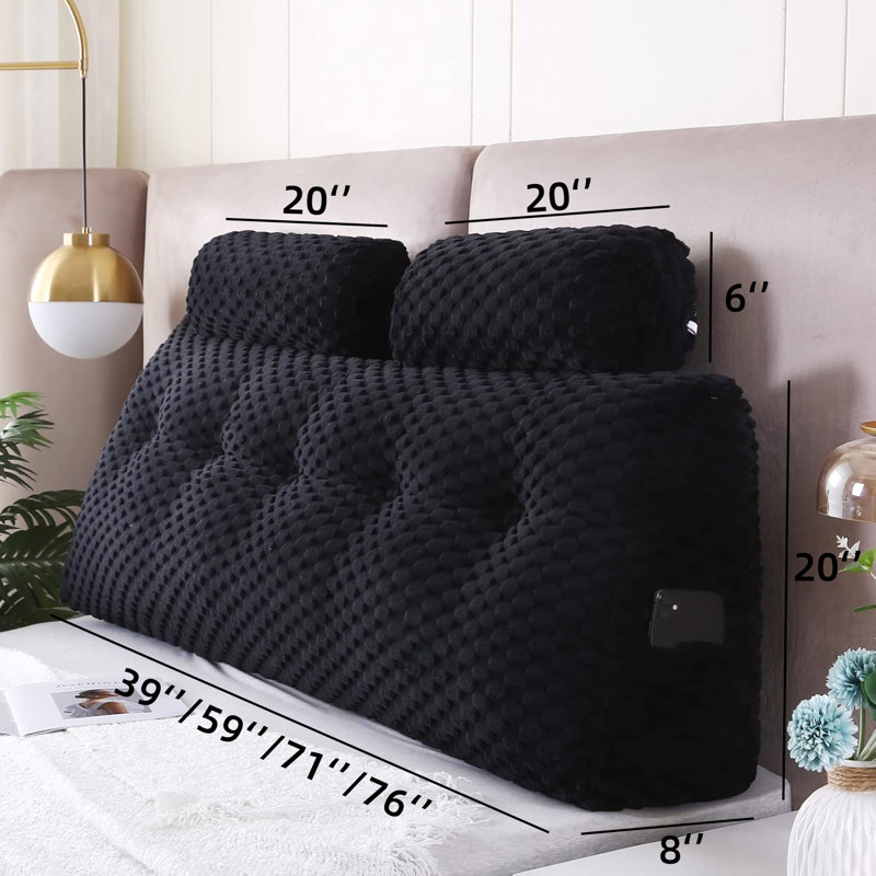 Coussin Velvet Wedge Bed, Noir, noir, noir, noir, H 19,69 po x l 70,87 po