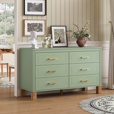 Praxelle Modern 6-Drawer Heavy-Duty Wooden  Double Dresser with Solid Wood Legs, Metal Handles & Ribbed Drawer Design