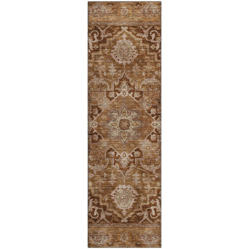 Premium Machine Washable Mayfield  global Rug, 2'3" x 7'6" Runner, Terracotta