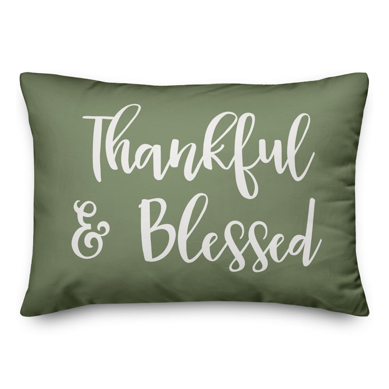 Green Reversible Thankful & Blessed Lumbar Pillow