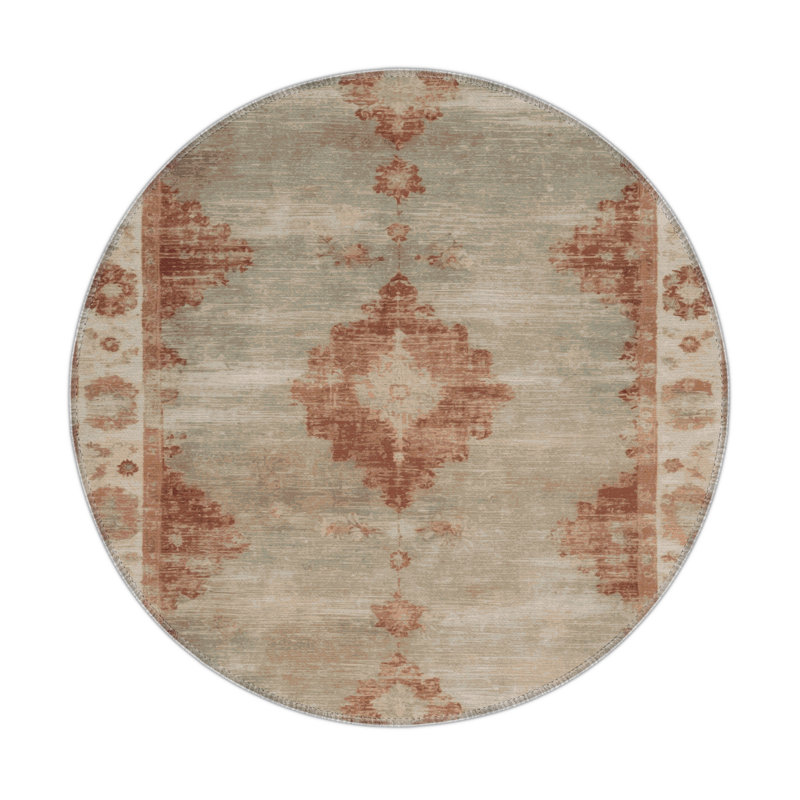 Overdyed Gray Indoor and Outdoor Area Rug, Round 5'
