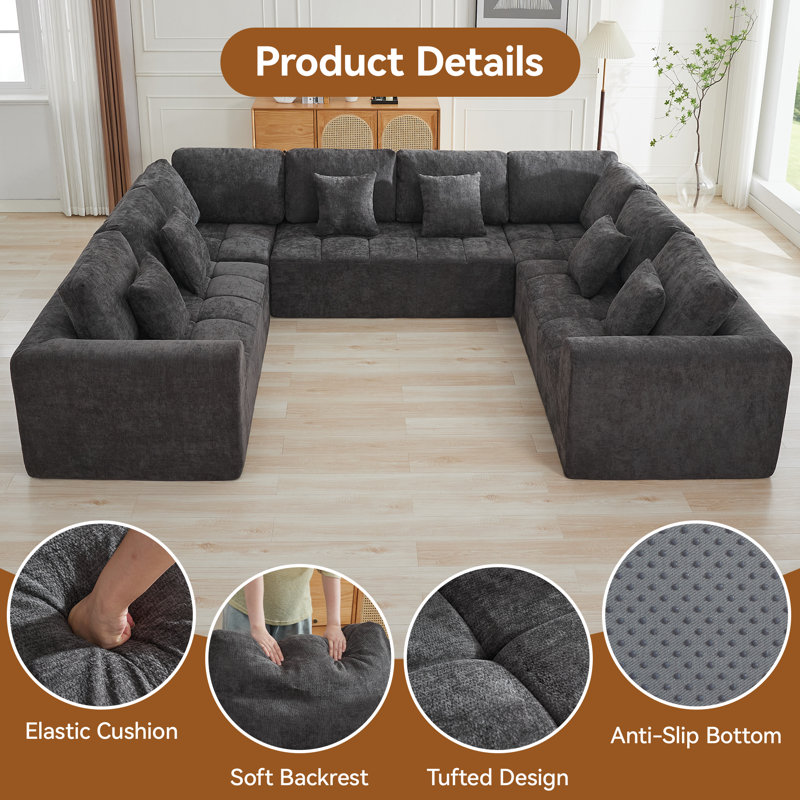 Boneless 137.9’’ Oversized U-Shape Sectional Sofa, Modular Compressed Cloud Couch with Memory Foam, No Assembly Needed