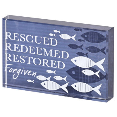 Tabletop Glass Plaque Fish Rescued Blue