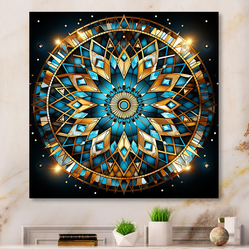 Art mural en métal bleu et or, H 36 po x l 36 po