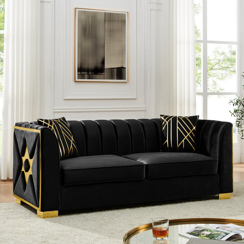 Canapés luxueux en velours de style Chesterfield avec métal doré pour le salon